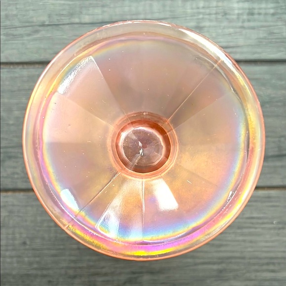 Vintage 1960s Iridescent Pink Stretch Glass Compote Bowl / Trinket Dish - Picture 4 of 8